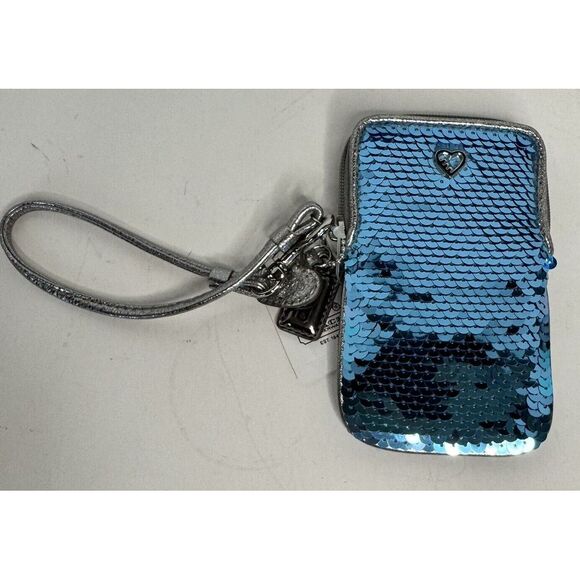 Coach 60681 Universal Poppy Sequin Phone Case Wristlet Silver Blue Chambray  Nwt - Picture 1 of 8
